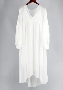 20 poletje nove Svile Nabrano Obleko Evropski in Ameriški stil morju svilena obleka ženske