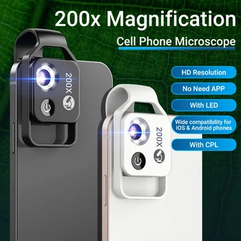 200X Povečavo Mikroskopa Objektiv Z LED Luči Mikro Žep Makro Objektivi ForIPhone ForSamsung Vse Pametne telefone, Povečevalna Leča