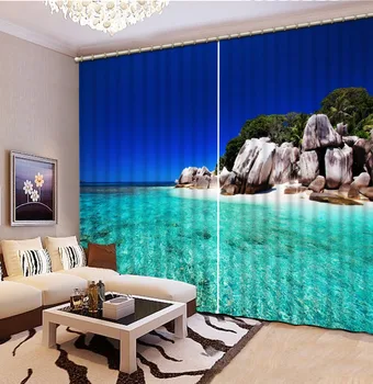 3d zavese Fotografijo Prilagodite velikost plaži pokrajino, Posteljnina prostor 3D, Zavese Visoke Kakovosti Costom Moderne 3d zavese