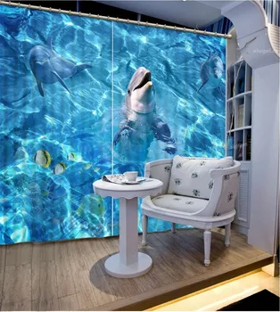 3d zavese Luksuzni 3D Okna Zavese Dnevni Sobi, poročni spalnica modrih delfinov 3d zavese zavese po meri