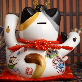 9-palčni Keramični Maneki Neko Kovanec Polje Srečen Mačka Okras Doma Dekoracijo Feng Shui Figur Mačka