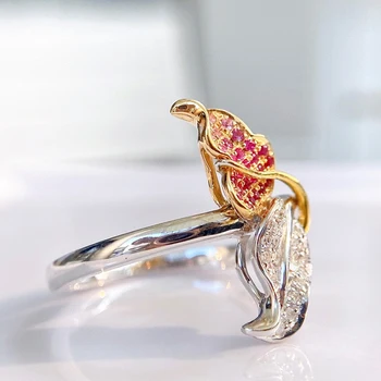 Aazuo Resnično 18K Čistega Belega Zlata prstana Za Ženske Naravnih Ruby Pravi Diamanti Cvet Obroči Občutljivo Trendy Drobnih Daril, Nakita