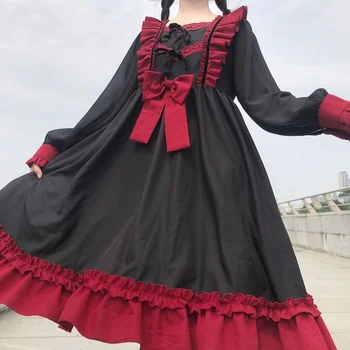 Anbender Harajuku Lolita Obleko Ženske Dnevno Palace Bowknot Srčkan Retro Vestidos Sladkimi Obleke Renaissance Gothic Stranka Robe