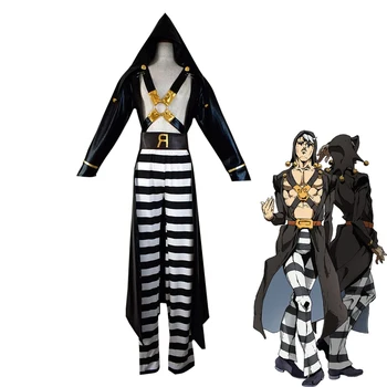 Anime JoJo Bizarna Avantura Kostum Figue Rižota Nero Hooded Plašč, Hlače Naramnicami za Ženske, Moške Rolr Igra Halloween Kostumi