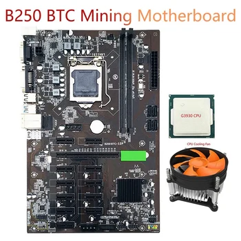 B250 BTC Rudarstvo Motherboard LGA 1151 z G3930 CPU+Hladilni Ventilator SATA 3.0 USB 3.0 Podpira DDR4 DIMM pomnilnika RAM za Rudarstvo Rudar