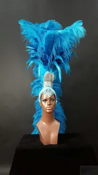 Blaack modri kralj kraljica unisex cosplay kostume diamond pero headdress za ženske moški praznik pust indijski headpieces