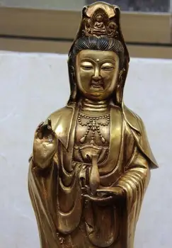 Brezplačna dostava S03421 Kitajski Budizem Baker Bron Pozlatiti Kwan-Guan yin Yin Boddhisattva Kip Bude