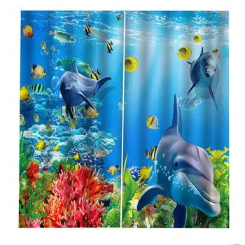 Dolphin ocean zavese Spalnica 3D Okna Zavese Luksuzni dnevna soba okrasite Cortina modra zavesa
