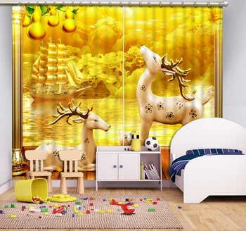 Doma dekor dekoracijo po Meri vseh velikosti 3d zavese Zlato jade carving gourd Sika jelena moderne zavese za dnevno sobo