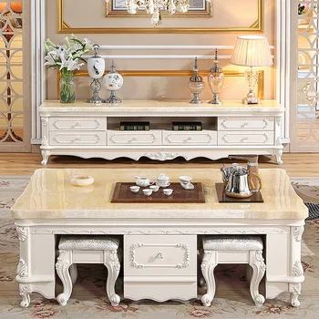 Evropski stil marmorja čaj tabela TV omara kombinacija marmorja TV omara čaj tabela
