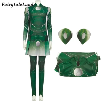 Fancy Halloween Carnival Obleko Večno Superheroine Sylvia Cosplay Kostum Zelena Tiskanje Jumpsuit Odrasle Ženske Bitka Obleko