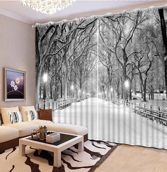 Foto Prilagodite velikost blackout zavese za dnevno sobo, zimski sneg pokrajino zavese za okno nočno prizorišče