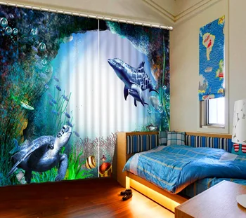 Foto zavese podvodni svet dolphin blackout spalnica zavese 3D barvanje zavese dnevna soba