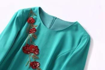 MIUXIMAO 2021 Nove Jesensko ženskih Oblačil O-Vratu Flare Dolg Rokav Vitek Pas Tiskanje Obleko Eleganten Modni Urad Slog