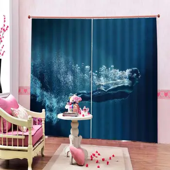 Modro vodo zavese Luksuzni Blackout 3D Zavese Za dnevno sobo, Posteljnina soba, Pisarna Dekoracijo zaves
