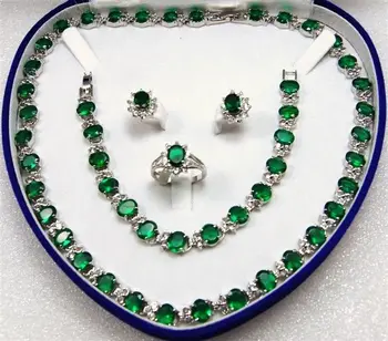 Najboljši valentinovo zelena cirkon ogrlica, uhani, zapestnica in prstan nakit sklopov