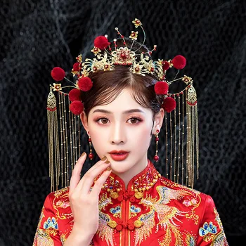 Novi Kitajski Slog Pommel Phoenix Coronet za Nevesto, Poroko Obleko Headdress Zmaj in Feniks Plašč Smart Starodavne Kitajske Kostum