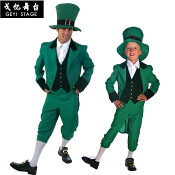 Odraslih Irske Družine Skupina Palček Kostum Otrok St Patrick Dan Elf Obleko pustna Klobuk Vrh Hlače Obleka Fant, Otroci, dekleta,