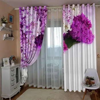 Okno Zdravljenje 3D Zavese Razkošje, Dnevna Soba, Spalnica Zavese vijoličen cvet Poročno Sobo, Draperije