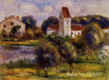Olje Slike, ki jih Pierre Auguste Renoir Breton Krajine Cerkev in Intenzivnih Ročno poslikane Art Reprodukcije Visoke kakovosti
