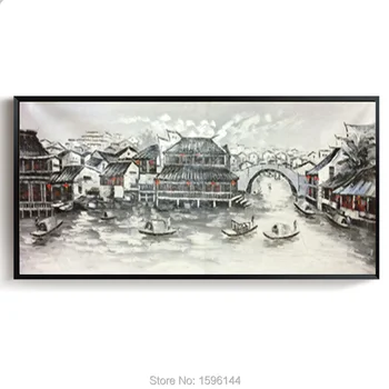 Oljna slika Pokrajine Vode Mest v Suzhou Stenskih slikah, Abstraktni Okraski Doma Dekor Slikarsko Platno Ročno poslikane