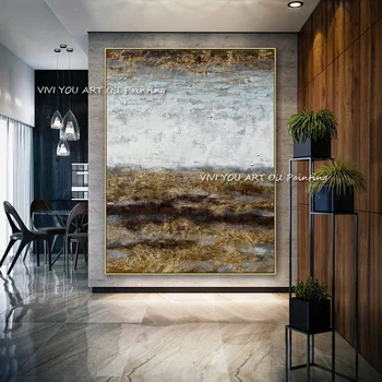 Original Abstraktna Umetnost Slikarstvo Siva Oljna slika Ročno Velik Wall Art Platno, Slike za Dnevna Soba Dekoracijo Doma