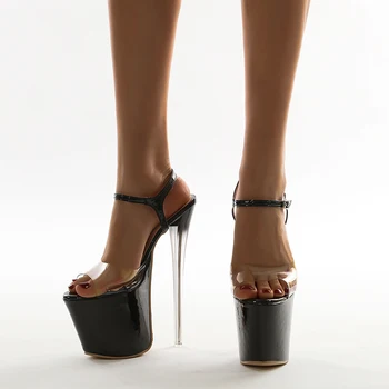 Poletje Nov Model za Ženske Sandale Preglednem 18 cm PVC Crystal Pete Sandala Peep Toe Black Belt Sponke Seksi Platformo Ženske Čevlje