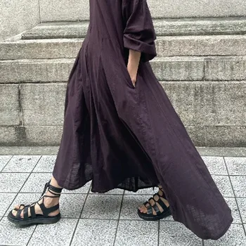 Pomlad Enem Kosu Moda Obleko Širitev Dolgimi Rokavi, Žepi Dolgo Maxi Haljo Priložnostne Japonske, Koreje 2021 Jeseni Obleke, Ženske Ženske