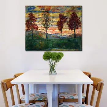 Ročno Egon Schiele Oljnih Slik Štiri Drevesa Abstraktne Krajine Umetnosti Pisano Platno Umetniško Delo Za Dnevna Soba Stenski Dekor