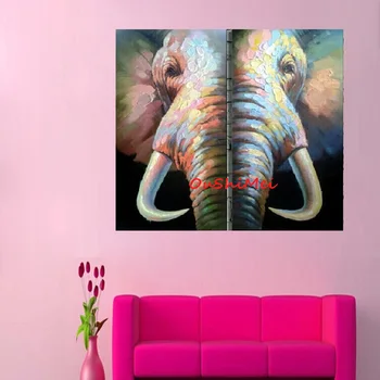 Ročno Poslikane 2pcs Živali Oljno sliko Sodobne Slon Wall Art za Dnevna Soba Dekor Visi Slike Skupina Slike