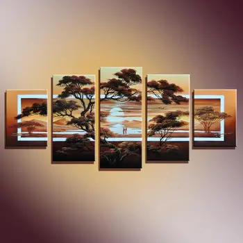 Ročno Poslikane Sodobne Abstraktne Slike Sunrise Stenski Dekor Slike Krajine Platna Slike Brez Okvirja 5 Plošči Pokrajino Wall Art