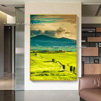 Ročno Zeleno Travo oljna slika spomladi narava slike kolorit na platno dnevna soba dekoracijo Platno Umetnosti Visoke Kakovosti