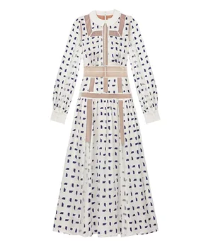 SP nov izdelek v začetku jeseni 20 sodobno dekle moda geometrijske tiskanje votlih šivanje boginja temperament obleko