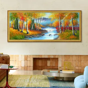 Umetnik prodaje ročno poslikane oljna slika na platnu breze ob reki big wall art na platno