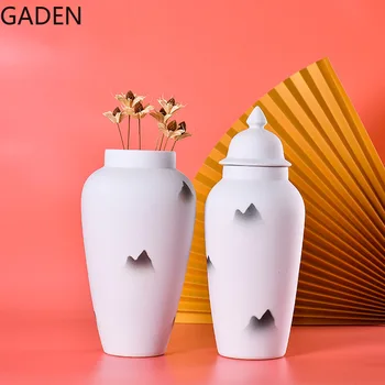 Ustvarjalne Bele Keramične Ingver Jar Okraski Dnevna Soba Namizje Posušen Cvet Cvet Dogovor, Dodatki Za Dom Dekoracijo Vaza