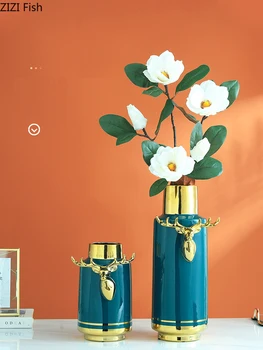 Ustvarjalne Zlati Elk Keramične Vaze Fine pozlačeno Meji Cvetlični Aranžma Vaza Dnevna Soba, Spalnica Dekoracijo Keramike Obrti