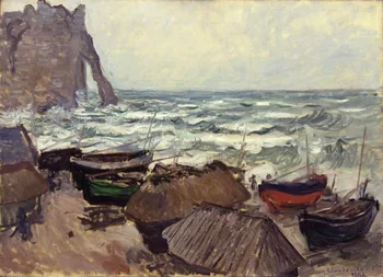 Visoko kakovostno Olje slikarsko Platno Reprodukcije Ribiških Čolnov, na Plaži, na Etretat (1884), ki jih Claude Monet ročno poslikane