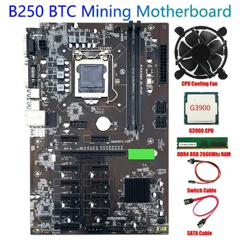 VROČE-B250 BTC Rudarstvo Motherboard USB3.0 LGA1151 s SATA Kabel+ Switch Kabel+G3900 CPU +Hladilni Ventilator+DDR4, 8GB RAM 2666MHZ