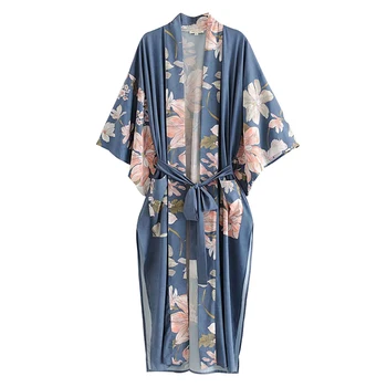 Womens Vrhovi In Bluze 2020 Poletje Boho Kimono Femme Dolgo Tuniko Za Ženske Cvetlični Svoboden Priložnostne Plaži Kimono Jopico DD2467