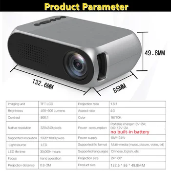 YG320 Pro LED Mini Projektor 320 x 240 slikovnih Pik Podpira 1080P HD HDMI-USB Avdio Prenosni Domači Kino Media Video Predvajalnik