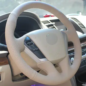 Za Nissan Teana Murano Bež Usnje Ročno sešijejo Avto Volan Kritje anti-slip vse sezone udobno dotik
