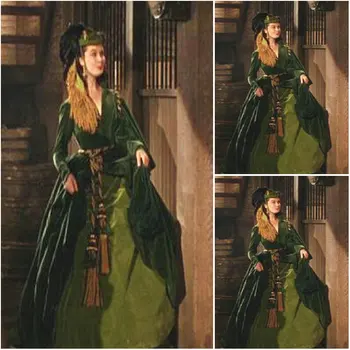 Zgodovina!Stranka-made Green Viktorijanski obleko 1860 Državljanske vojne Dress Vintage Cosplay obleke Scarlett obleko SZ US6-36 V-264