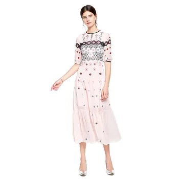 Čisto novo zasnovo cvjetnim tiskanja kratkimi elegantno obleko visoke kakovosti 50% svileno obleko žensk poletje obleko A336