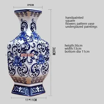 Štiri Strani Kvadratnih Jingdezhen Ročno poslikano Cvetje Vzorec Evropske Modre In Bele Porcelanaste Vaze Keramični Cvetlični Aranžma